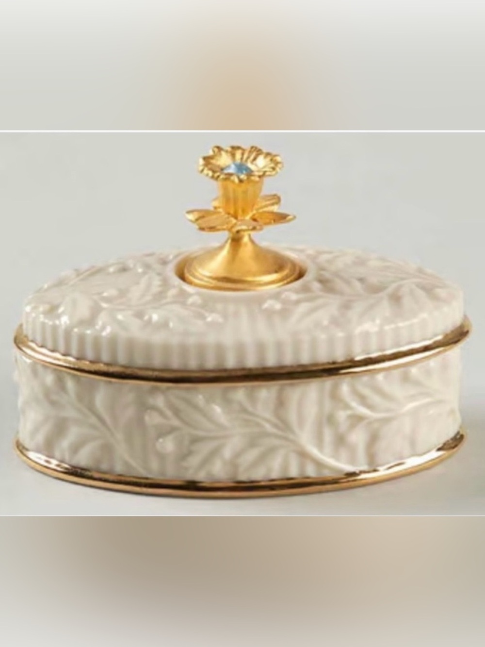 Lenox Trinket Box 1999 Aquamarine Gem Stone March Birthstone Collection Vintage